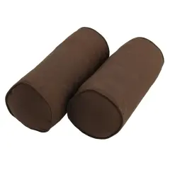 20-inch by 8-inch Double-corded Solid Twill Bolster Pillows with Inserts (Set of 2) - Chocolate