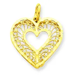 14K Yellow Gold Heart Charm Love Pendant FindingKing Jewerly 21mm x 17mm