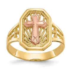 10K Gold Two Tone Filigree Cross Ring Jewelry Size 6