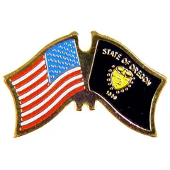American & Oregon Flags Pin 1"