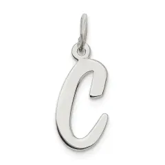 Sterling Silver Medium Script Initial Letter C Charm Jewerly 18mm x 8mm