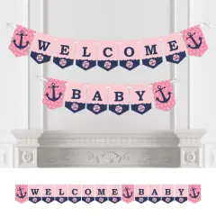 Big Dot of Happiness Ahoy - Nautical Girl - Baby Shower Bunting Banner - Anchor Party Decorations - Welcome Baby