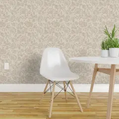 Peel & Stick Wallpaper 2FT Wide Boho Taupe Floral Bohemian Neutral Faux Woven Look Rustic Flowers India Inspired Custom Removable Wallpaper by Spoonflower