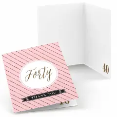 Big Dot of Happiness Chic 40th Birthday - Pink, Black and Gold - Birthday Party Thank You Cards (8 count)