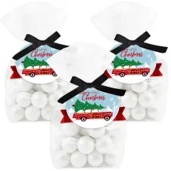 Big Dot of Happiness Merry Little Christmas Tree - Red Car Christmas Party Clear Goodie Favor Bags - Treat Bags With Tags - Set of 12