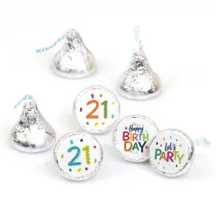 Big Dot of Happiness 21st Birthday - Cheerful Happy Birthday - Twenty-First Round Candy Sticker Favors - Labels Fits Chocolate Candy (1 sheet of 108)