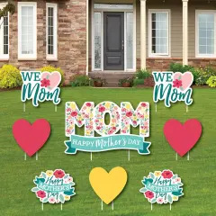 Big Dot of Happiness Colorful Floral Happy Mother's Day - Yard Sign and Outdoor Lawn Decorations - We Love Mom Party Yard Signs - Set of 8