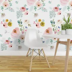 Peel & Stick Wallpaper 2FT Wide Love Space Florals Floral Watercolor Roses Garden Botanical Girl Pastel Colors Flowers Spring Boho Custom Removable Wallpaper by Spoonflower