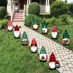 Big Dot of Happiness Red and Green Holiday Gnomes - Lawn Decorations - Outdoor Christmas Party Yard Decorations - 10 Piece