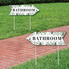 Big Dot of Happiness Boho Botanical Wedding Bathroom Signs - Greenery Sign Arrow - Double Sided Directional Yard Signs - Set of 2 Bathroom Signs