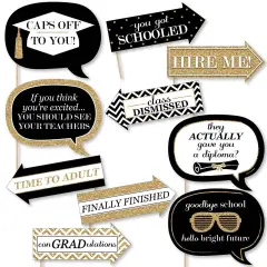 Big Dot of Happiness Funny Gold Graduation Party Photo Booth Props Kit - 10 Piece