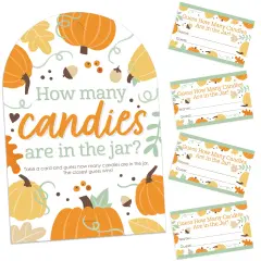Big Dot of Happiness Little Pumpkin - How Many Candies Fall Birthday Party or Baby Shower Game - 1 Stand and 40 Cards - Candy Guessing Game