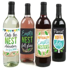 Big Dot of Happiness Empty Nesters - Empty Nest Party Decorations for Women and Men - Wine Bottle Label Stickers - Set of 4
