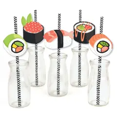 Big Dot of Happiness Let's Roll - Sushi - Paper Straw Decor - Japanese Party Striped Decorative Straws - Set of 24