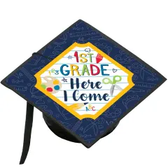 Big Dot of Happiness 1st Grade Here I Come - Kids Kindergarten Graduation Cap Decorations Kit - Grad Cap Cover