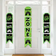 Big Dot of Happiness Game Zone - Hanging Vertical Paper Door Banners - Pixel Video Game Party or Birthday Party Wall Decor Kit - Indoor Door Decor