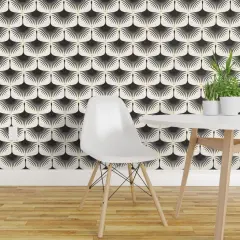 Pre-Pasted Wallpaper 2FT Wide Art Deco Elegant Swan Midcentury Mod Crane Black On Cream Custom Pre-pasted Wallpaper by Spoonflower