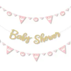 Big Dot of Happiness Swan Soiree - Swan Baby Shower Letter Banner Decor - 36 Banner Cutouts & No-Mess Real Gold Glitter Welcome Baby Banner Letters