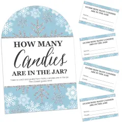 Big Dot of Happiness Winter Wonderland - How Many Candies Snowflake Holiday Party and Winter Wedding Game - 1 Stand and 40 Cards - Candy Guessing Game