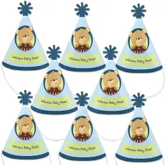 Big Dot of Happiness Baby Boy Teddy Bear - Mini Cone Baby Shower Party Hats - Small Little Party Hats - Set of 8