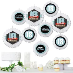 Big Dot of Happiness Boy 18th Birthday - Hanging Eighteenth Birthday Party Tissue Decoration Kit - Paper Fans - Set of 9