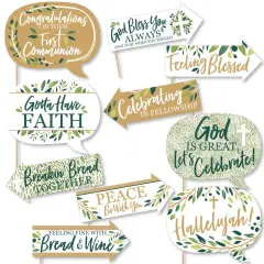 Big Dot of Happiness Funny First Communion Elegant Cross - Religious Party Photo Booth Props Kit - 10 Piece