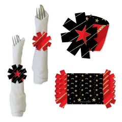 Big Dot of Happiness Red Carpet - Movie Night Party Paper Napkin Holder - Napkin Rings - Set of 24