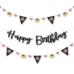 Big Dot of Happiness Pirate Ship Adventures - Skull Birthday Party Letter Banner Decoration - 36 Banner Cutouts and Happy Birthday Banner Letters