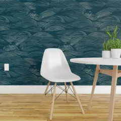 Pre-Pasted Wallpaper 2FT Wide Blue Waves Abstract Water Sea Ocean Marine Teal Custom Pre-pasted Wallpaper by Spoonflower