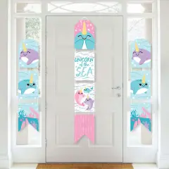 Big Dot of Happiness Narwhal Girl - Hanging Vertical Paper Door Banners - Under The Sea Baby Shower Birthday Party Wall Decor Kit - Indoor Door Decor