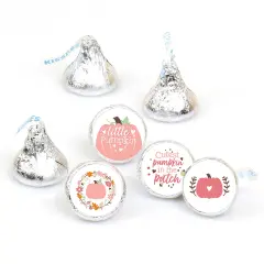 Big Dot of Happiness Girl Little Pumpkin - Fall Birthday Party or Baby Shower Round Candy Sticker Favors - Labels Fits Chocolate Candy (1 sheet of 108)