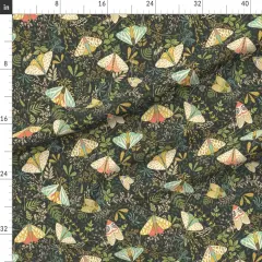 Various Fabrics by the Yard or Fat Quarter Moths Butterflies Green Leaves Nature Botanical Fantasy Garden Insects Botany Custom Printed Fabric by Spoonflower