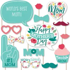 Big Dot of Happiness Colorful Floral Happy Mother's Day - We Love Mom Party Photo Booth Props Kit - 20 Count