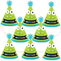 Big Dot of Happiness Monster Bash - Mini Cone Little Monster Birthday Party or Baby Shower Hats - Small Little Party Hats - Set of 8