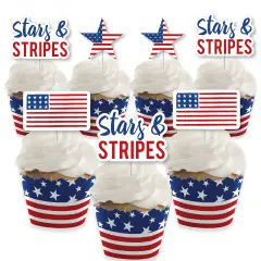 Big Dot of Happiness Stars & Stripes - Cupcake Decoration - Patriotic Party Cupcake Wrappers and Treat Picks Kit - Set of 24
