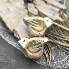 *6* 11x22mm Gold Washed Matte Crystal AB Bird Beads