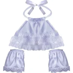 Colonial Lace Jabot Set - White Lace Ruffled Tie Jabot with White Lace Cuffs Set Costume Accessories for Men Women and Children