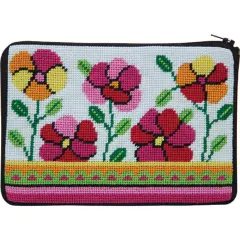 Stitch & Zip Needlepoint Purse Kit- Pink & Orange Poppies Multicolor