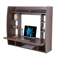 Versatile Wall Mount Floating Computer Desk - Stylish and Space-Saving Writing Study Table with Shelves - Ideal for Living Room, Bedroom, and Home Office Brown