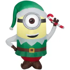 3.5' Gemmy Airblown Minion Stuart as Christmas Elf w/ Candy Cane 118992