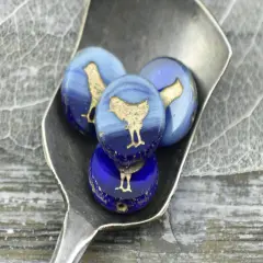 *10* 12mm Bronze Washed Turquoise Cobalt Table Cut Bird Coin Beads