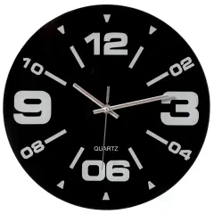 Black Decorative Unique Modern Round Glass Wall Clock, for Living Room, Kitchen, Dining or Bedroom