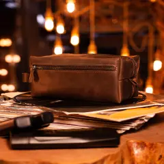 Toiletry Bag, Leather Dopp Kit, Mens Travel Kit, Cosmetic Bag for Men, Christmas Gift For Him