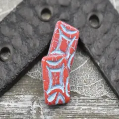 *6* 19x13mm Turquoise Washed Matte Opaque Red Rectangle Beads