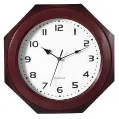 Contemporary Brown Octagon Shaped 11.6-inch Wall Clock - Decorative Wood-Look Plastic Clock for Living Room, Kitchen, or Dining Room - Modern Home Decor Accent Piece with Vintage Charm