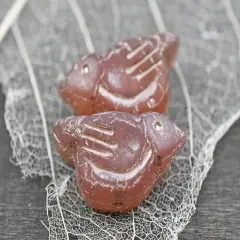 *6* 11x22mm Gold Washed Pink Opal Bird Beads