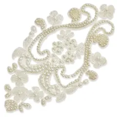 Vintage Bridal Pearl Heart with Beaded Vase Applique Ivory