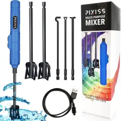 Pixiss Premium Resin Mixer, Handheld Rechargeable Epoxy Mixer 6 Paddles Included