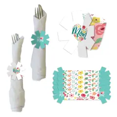 Big Dot of Happiness Colorful Floral Happy Mother's Day - We Love Mom Party Paper Napkin Holder - Napkin Rings - Set of 24