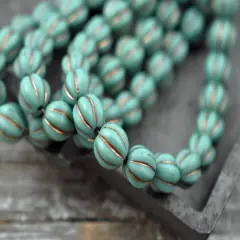 *20* 8mm Bronze Washed Matte Persian Turquoise Round Melon Beads